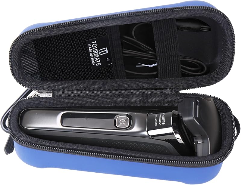 Estojo rígido Tourmate para barbeador elétrico Krovena e Philips Norelco, azul e preto, 1 unidade