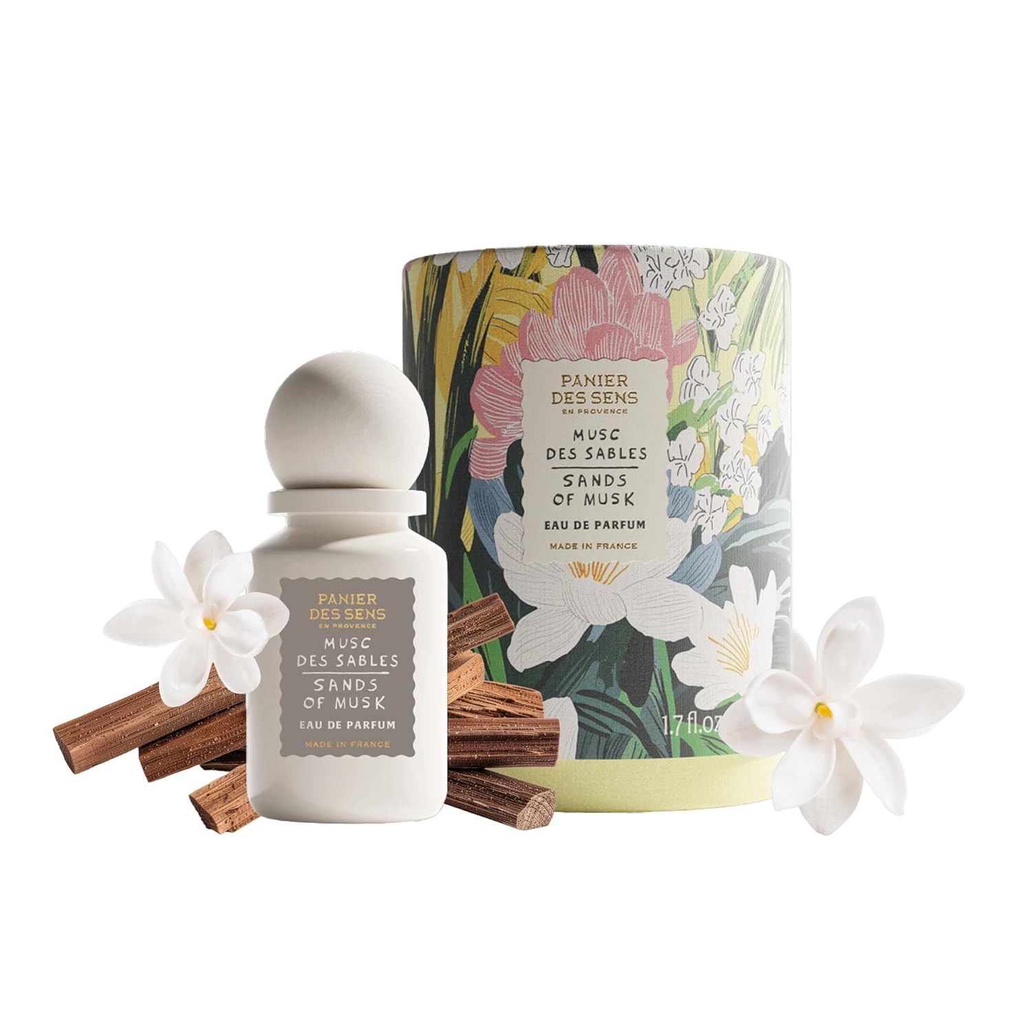 Panier des Sens Eau de Parfum for Women - Long Lasting White Musk Perfume - Soft Floral & Cedarwood - Clean French Fragrance Crafted in Grasse - Vegan Formula, 1.7 Fl Oz