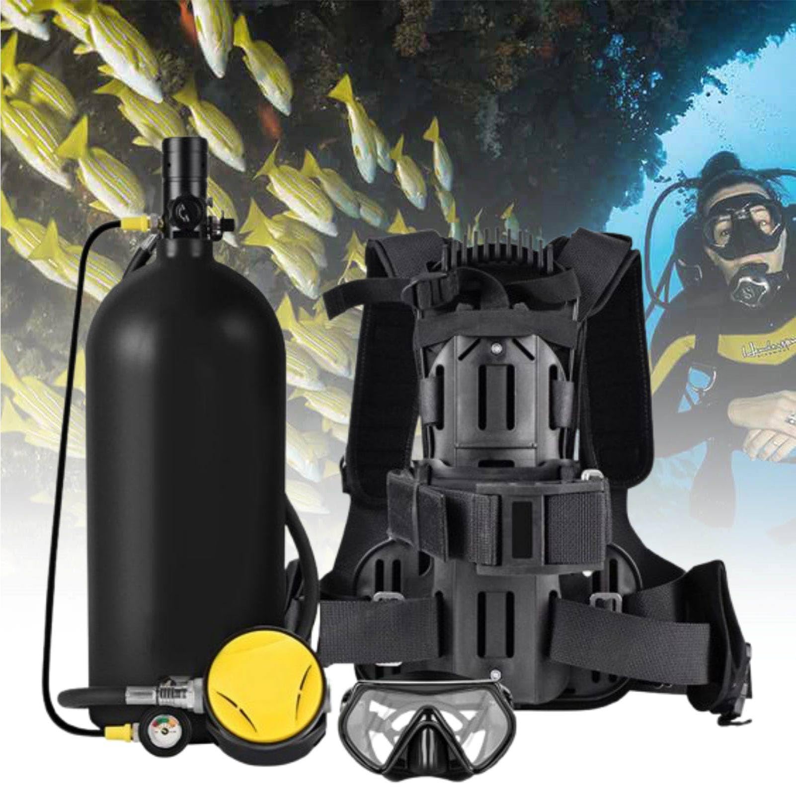 Taucherflasche (3000 PSI, 3/4 Liter) mit Rucksack und Manometer, 6061 Aluminium-Druckluftflasche für Unterwasseraktivitäten Black3L-A