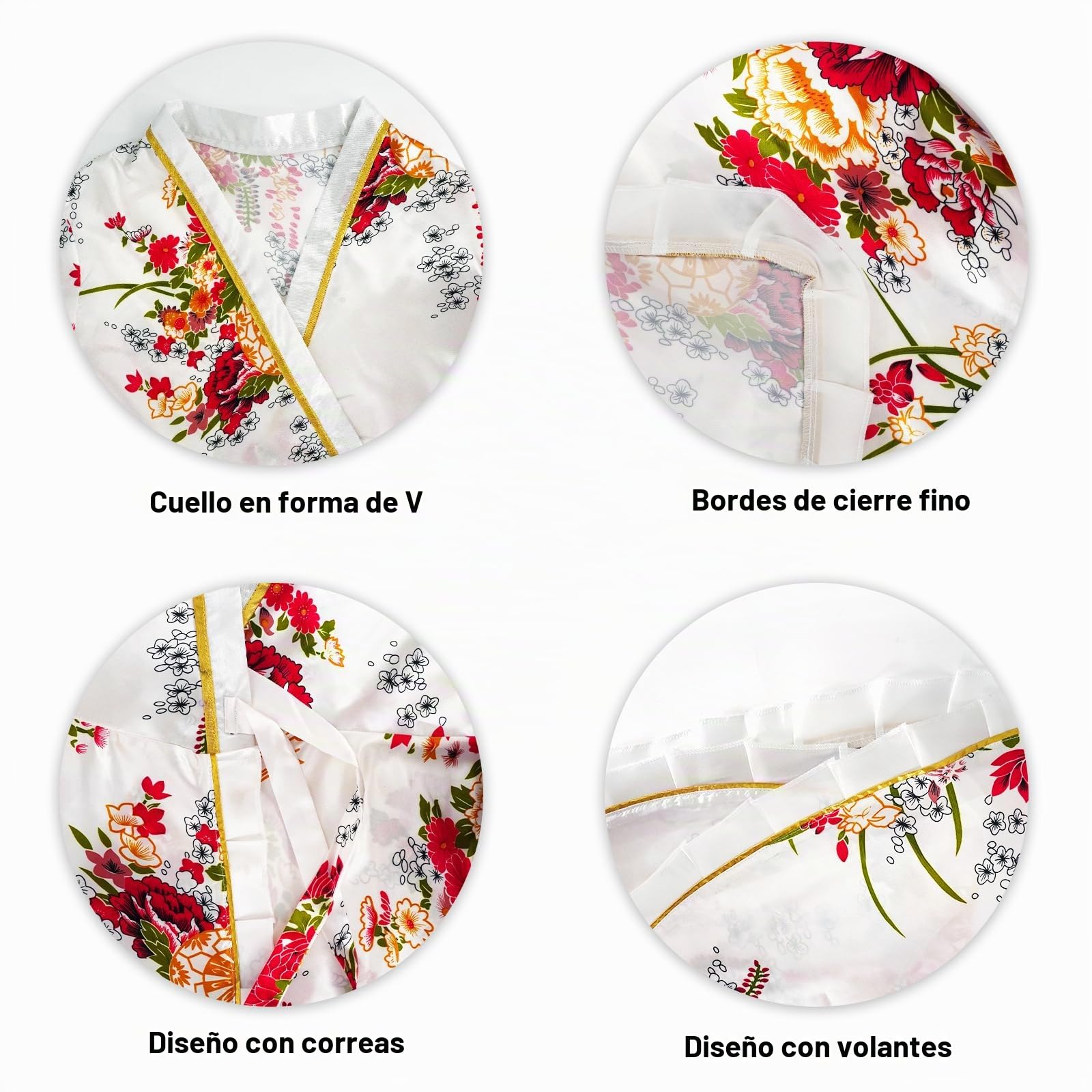 5 Piezas Kimono Mujer Corto con Estampado Floral, Inspirado en el Yukata Japonés con Accesorios, Conjunto Completo para Cosplay, Fiesta, Carnaval