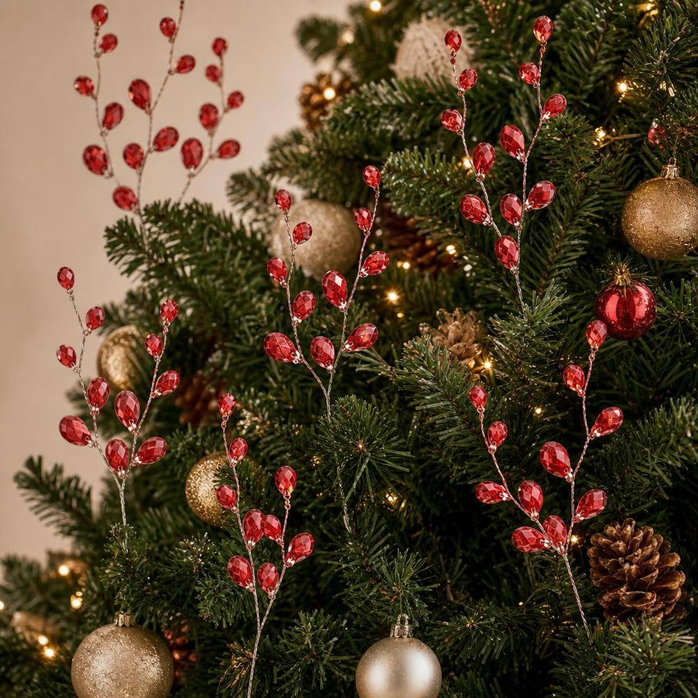 20PCS Crystal Branch Christmas Tree Ornament, Bead Drop Picks — image 1