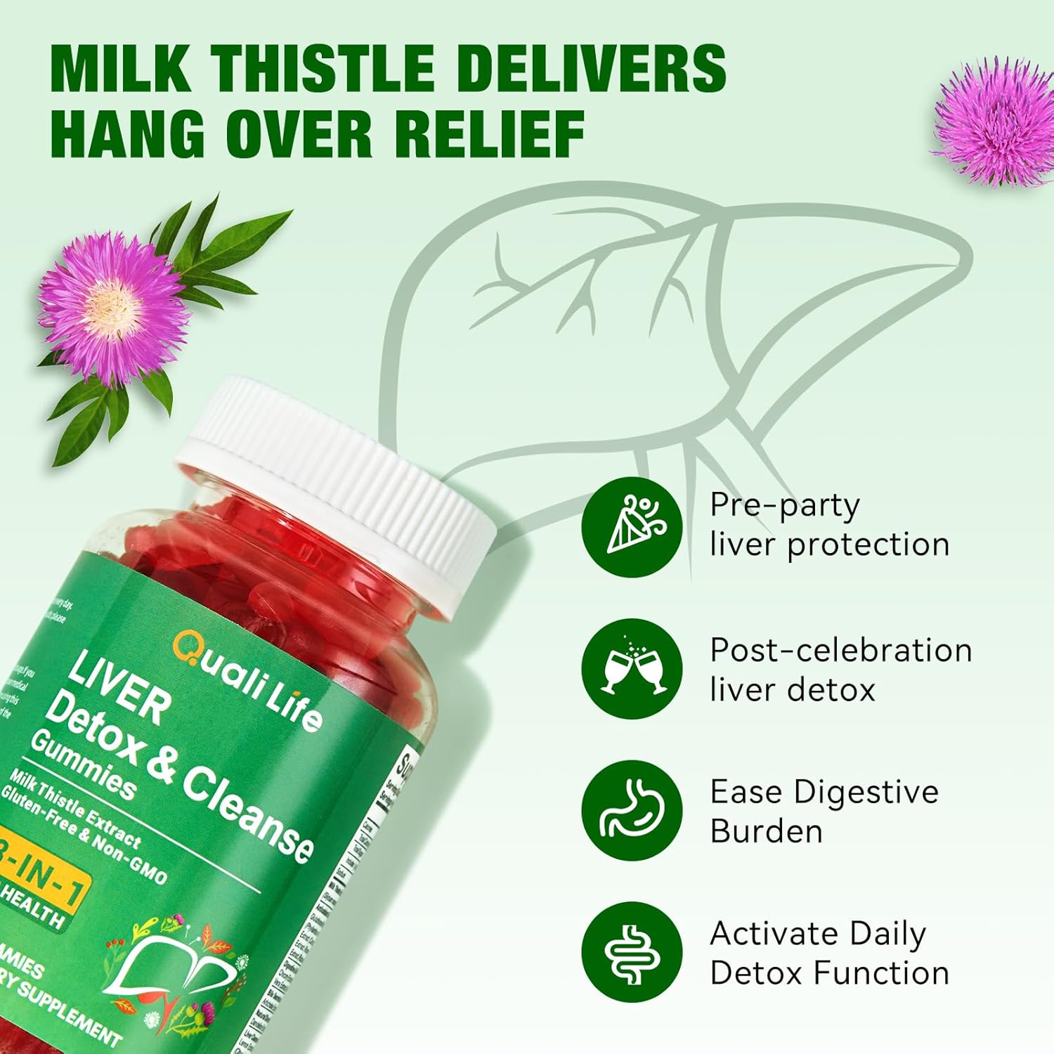 Liver Detox Gummies for Cleanse & Repair - 2000mg Milk Thistle, Turmeric, Dandelion Root & Artichoke for Liver Support, Digestion, Metabolism & Antioxidant - Mixed Fruit Flavor, 60 Gummies (2)