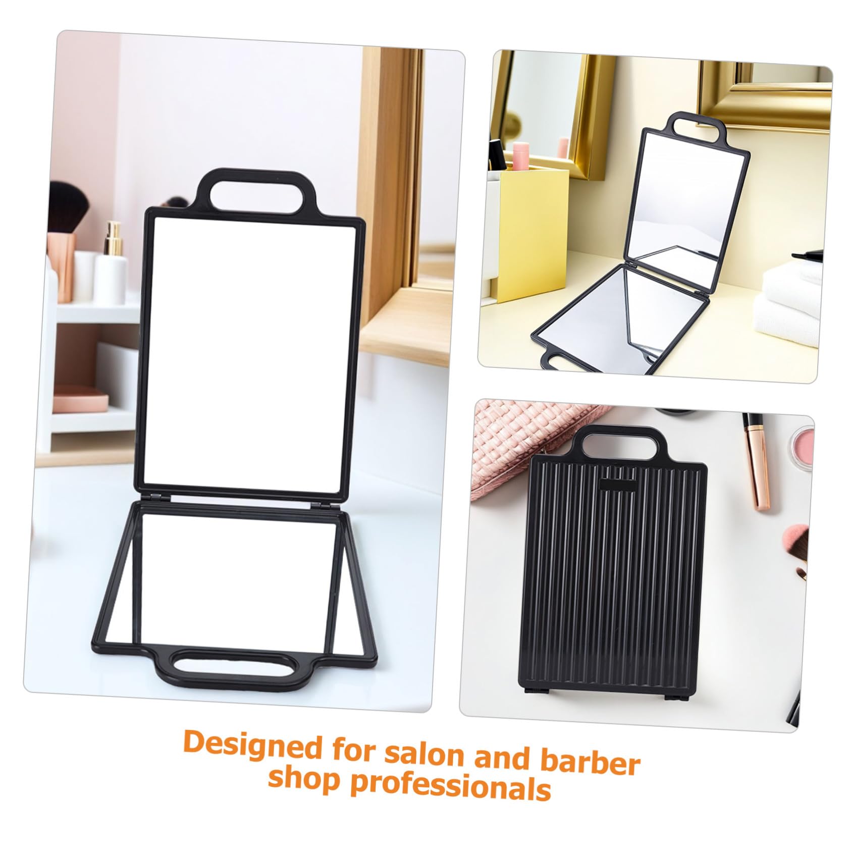 PACKOVE Espejo de Salón Plegable de Vidrio y Plástico, Doble Cara, Ligero y Portátil Bandeja para Maquillaje, Adecuado para Peluquería y Estilistas Profesionales Varios Estilos