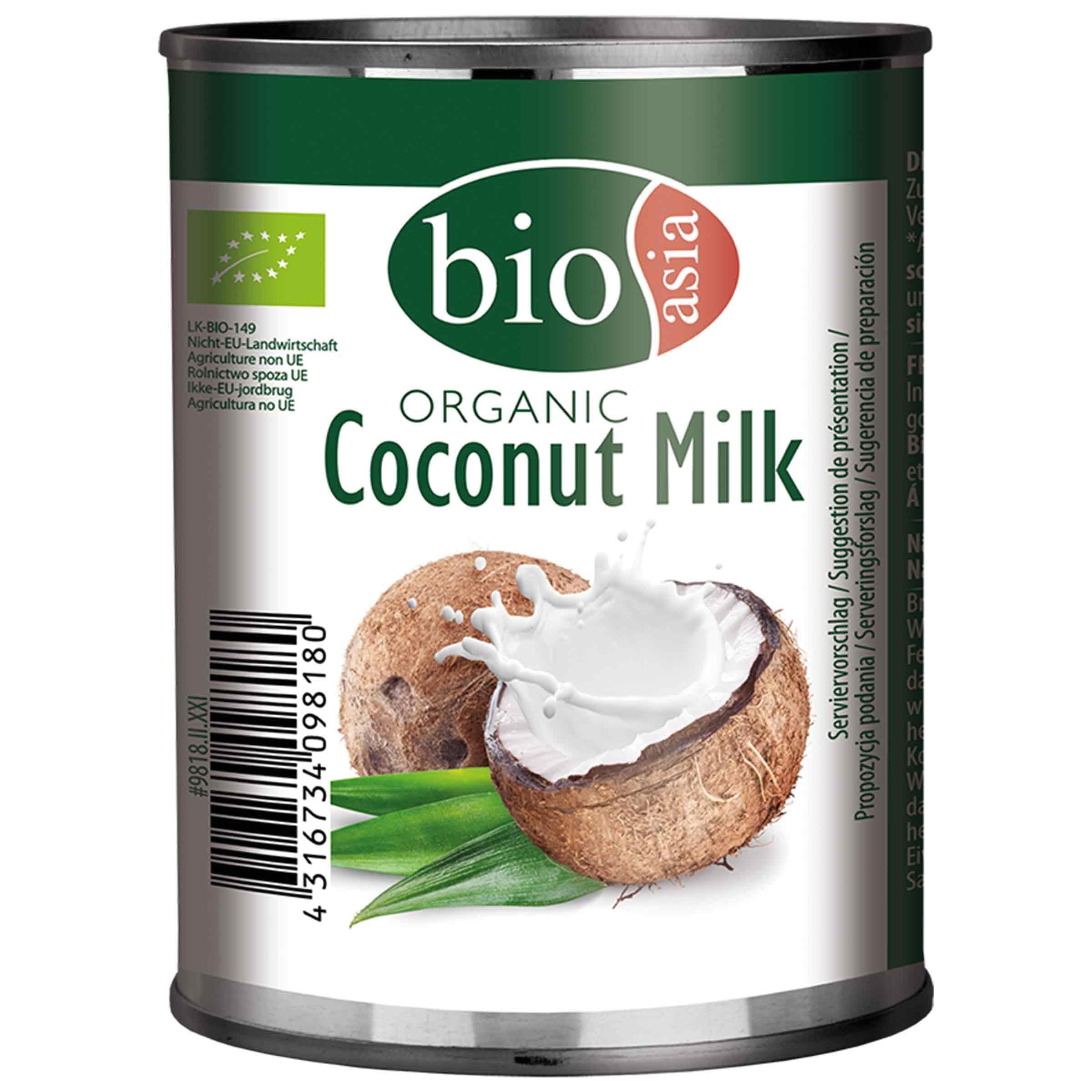 BIOASIA Leche de coco ecológica, 18 % de grasa, ideal para cocinar, hornear, postres y cócteles, vegana, sin gluten y sin lactosa, 1 x 160 ml