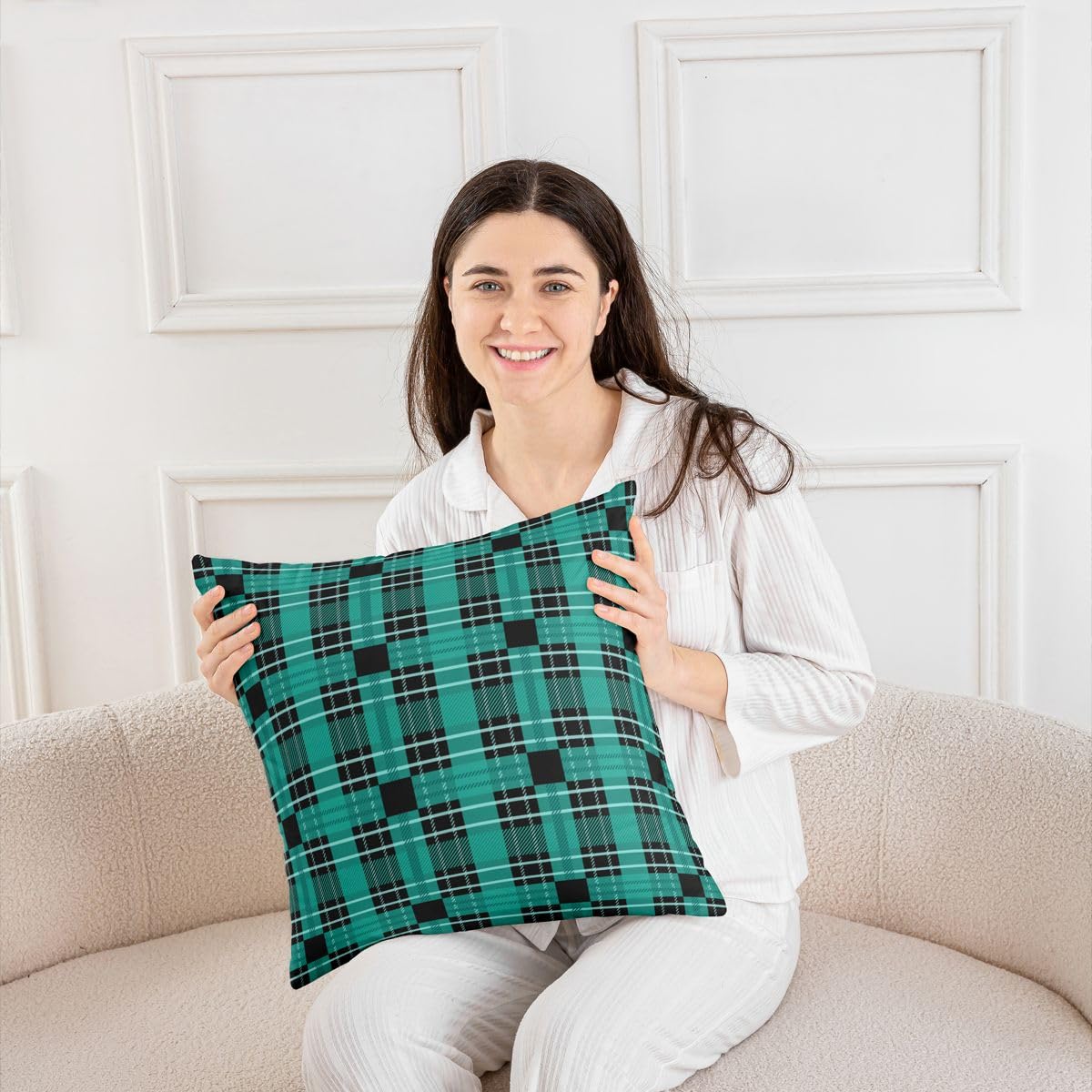 Homewish Set di 4 federe per cuscino, motivo scozzese, 45 x 45 cm