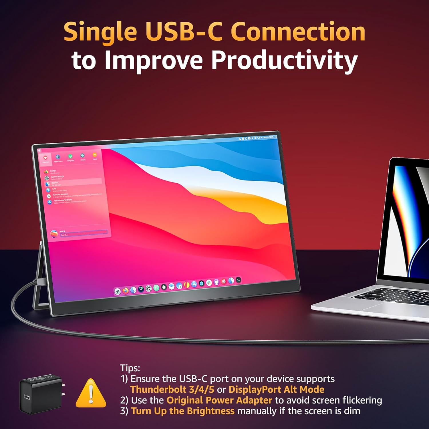 Upperizon Portable Monitor 18.5" 100Hz with Stand FHD IPS HDR with Speakers HDMI USB-C Travel Monitor for Laptop MacBook PC Surface PS5 Xbox, Large External Display VESA Compatible - Image 2