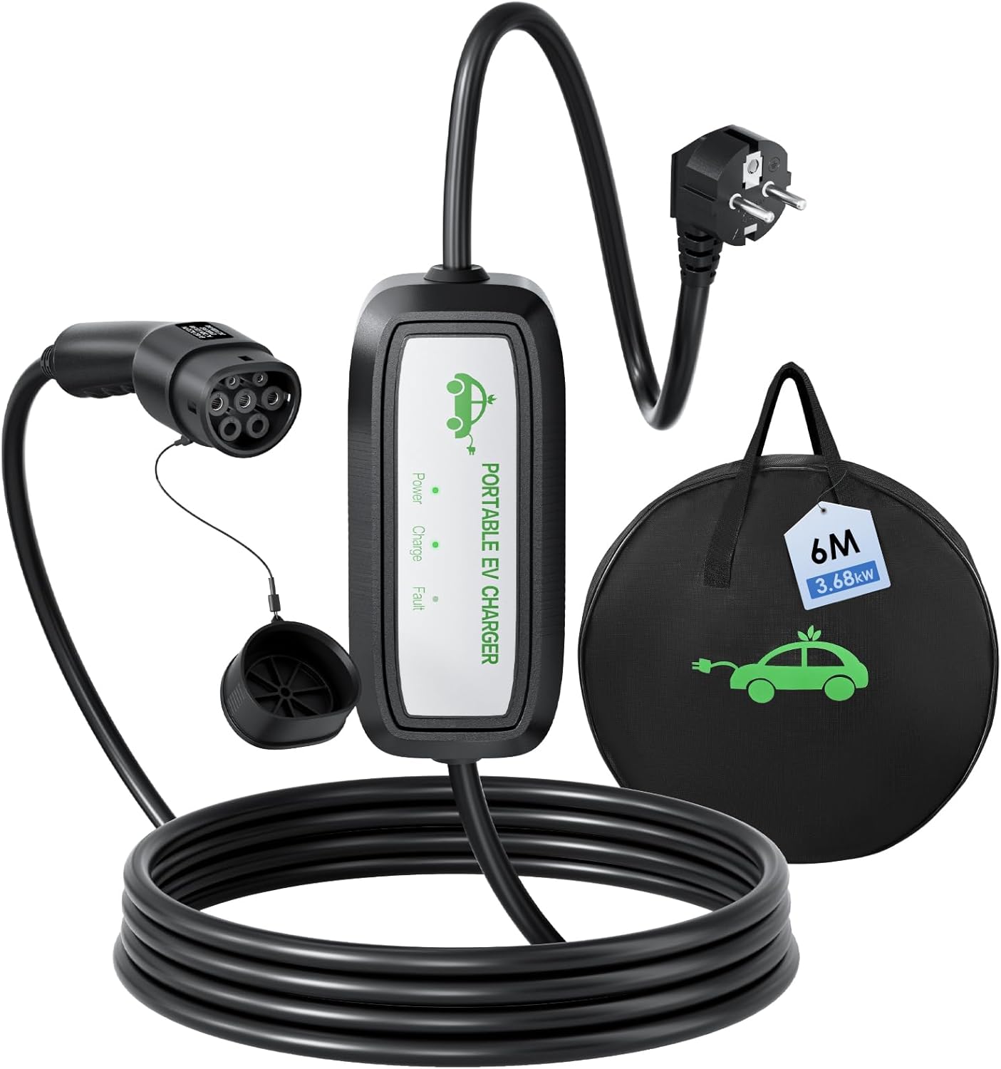 EVJUICION Cargador Coche Eléctrico, (6 m, 16A/3,68 kw), Cable de Carga para Coche Eléctrico, Indicador LED, con Bolsa de Almacenamiento, Cargador EV Tipo 2 Portátil, Compatible con Plug and Charge EV/PHEV