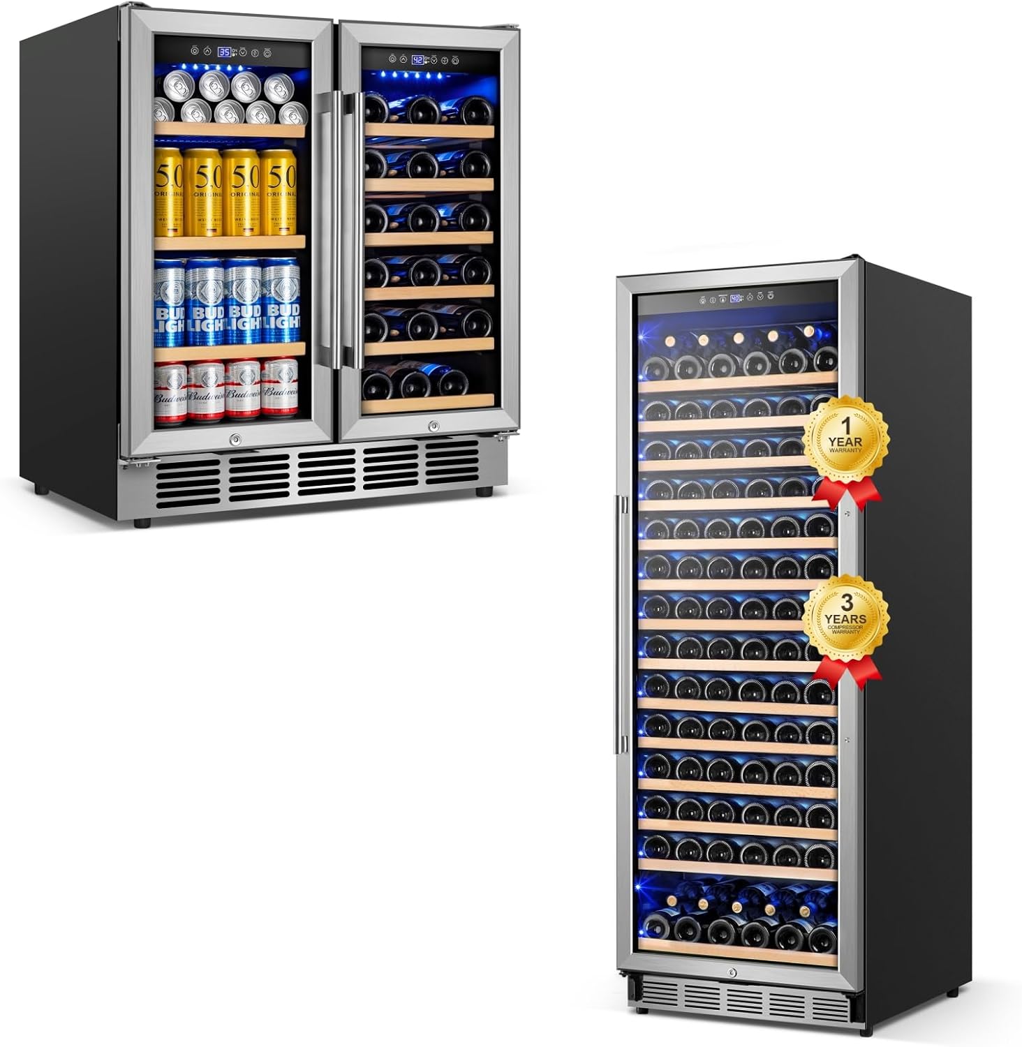 30 Inch Wine and Beverage Refrigerator and 24 Inch Wine Cooler 173 Bottles Bundle