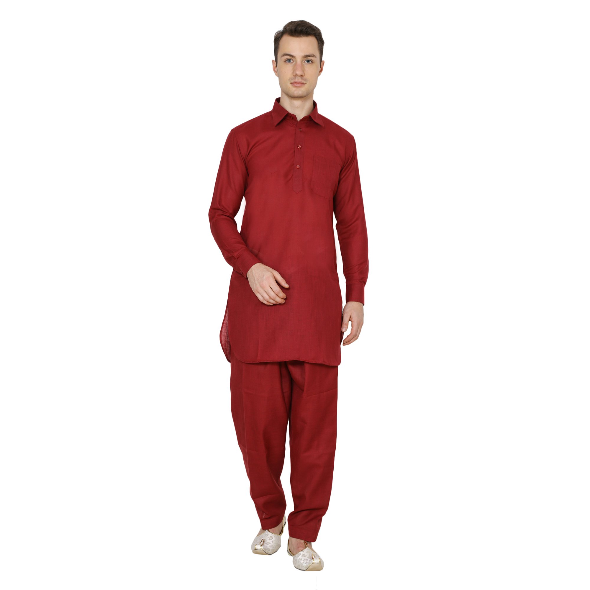 royal kurta Mens Linen Cotton Classic Collar Pathani Suit Set-picture-22