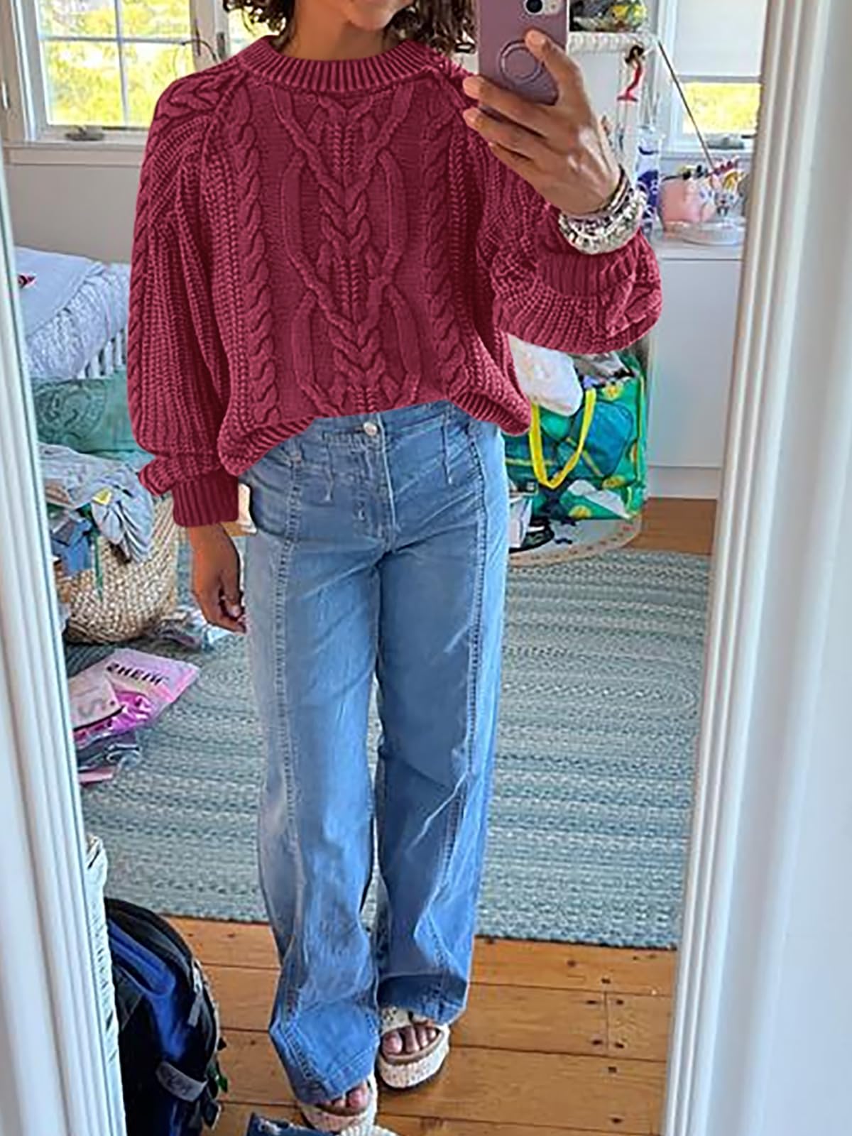 Cicy Bell Maglione oversize da donna a trecce girocollo a maniche lunghe autunno grosso pullover casual vestibilità ampia maglione top