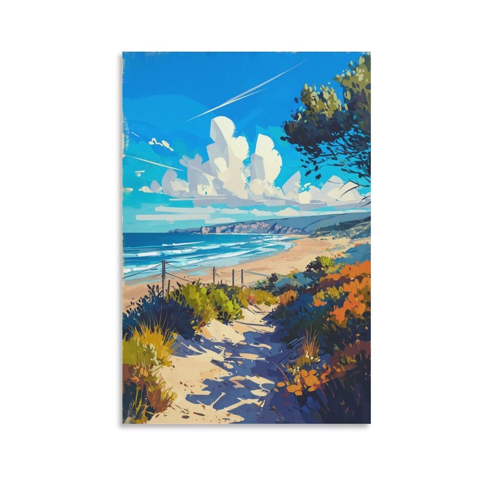 Cambrillo Beach Posters 20x30inch(50x75cm) Vintage Watercolor Canvas Art
