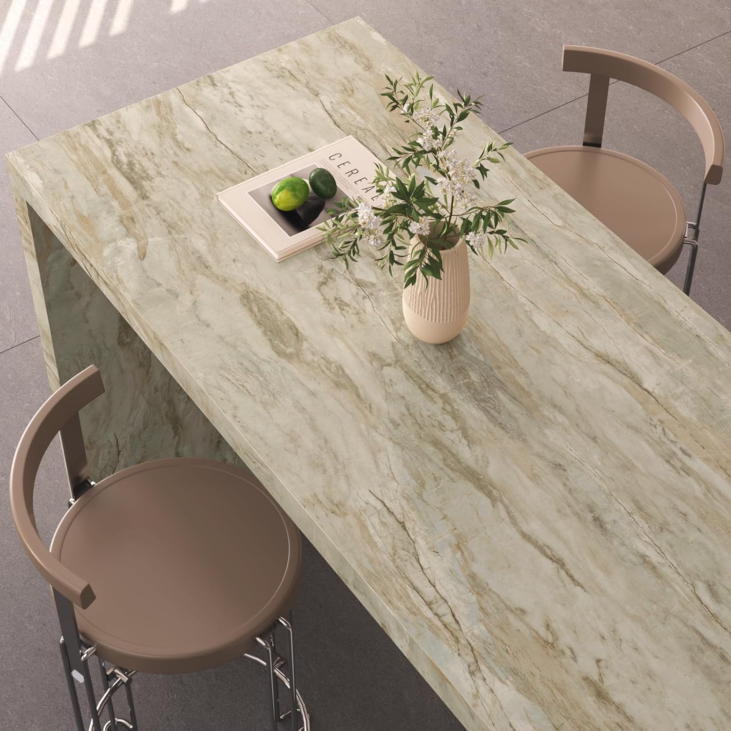 VaryPaper 32" x 354" Large Size Beige Slate Marble Countertop Contact Paper Peel and Stick Marble Vinyl Wrap for Countertops Cabinets Waterproof Self Adhesive Granite Wallpaper for Bathroom Kitchen