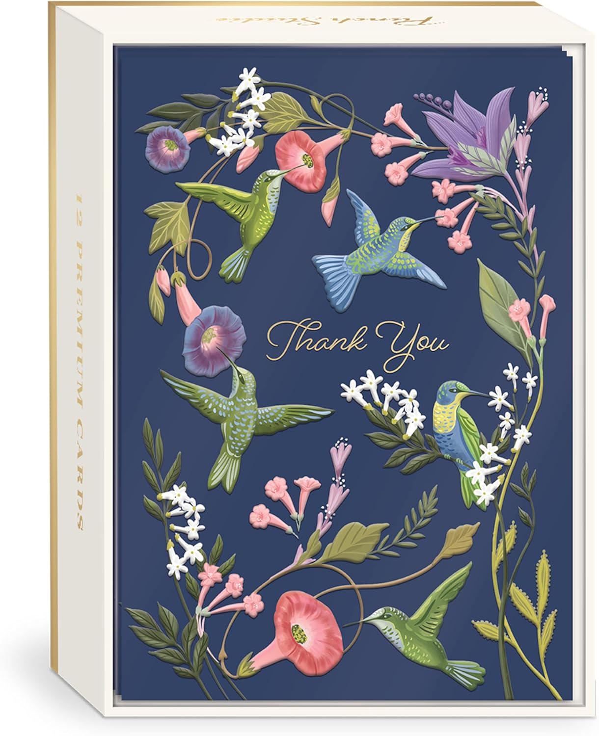 Punch Studio Thank You Cards with Envelopes - Embossed 12-Count Luxe Boxed Notecards, Peacock with Gold Foil