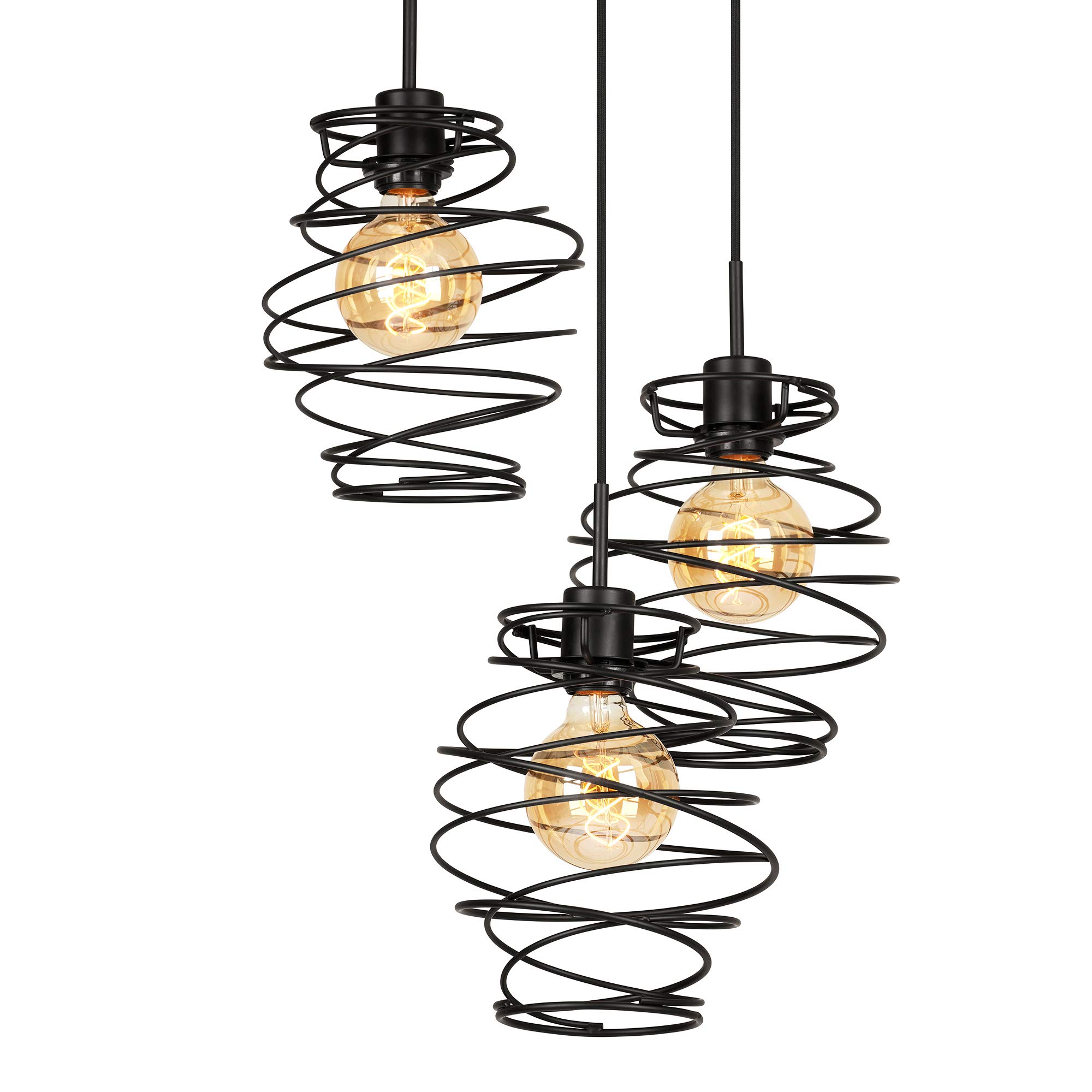 Briloner Leuchten Pendelleuchte, Pendellampe 3-flammig, Hängelampe retro vintage, Black Steel, 3x E27, max. 60 Watt, Schwarz, 425x1300mm (DxH)
