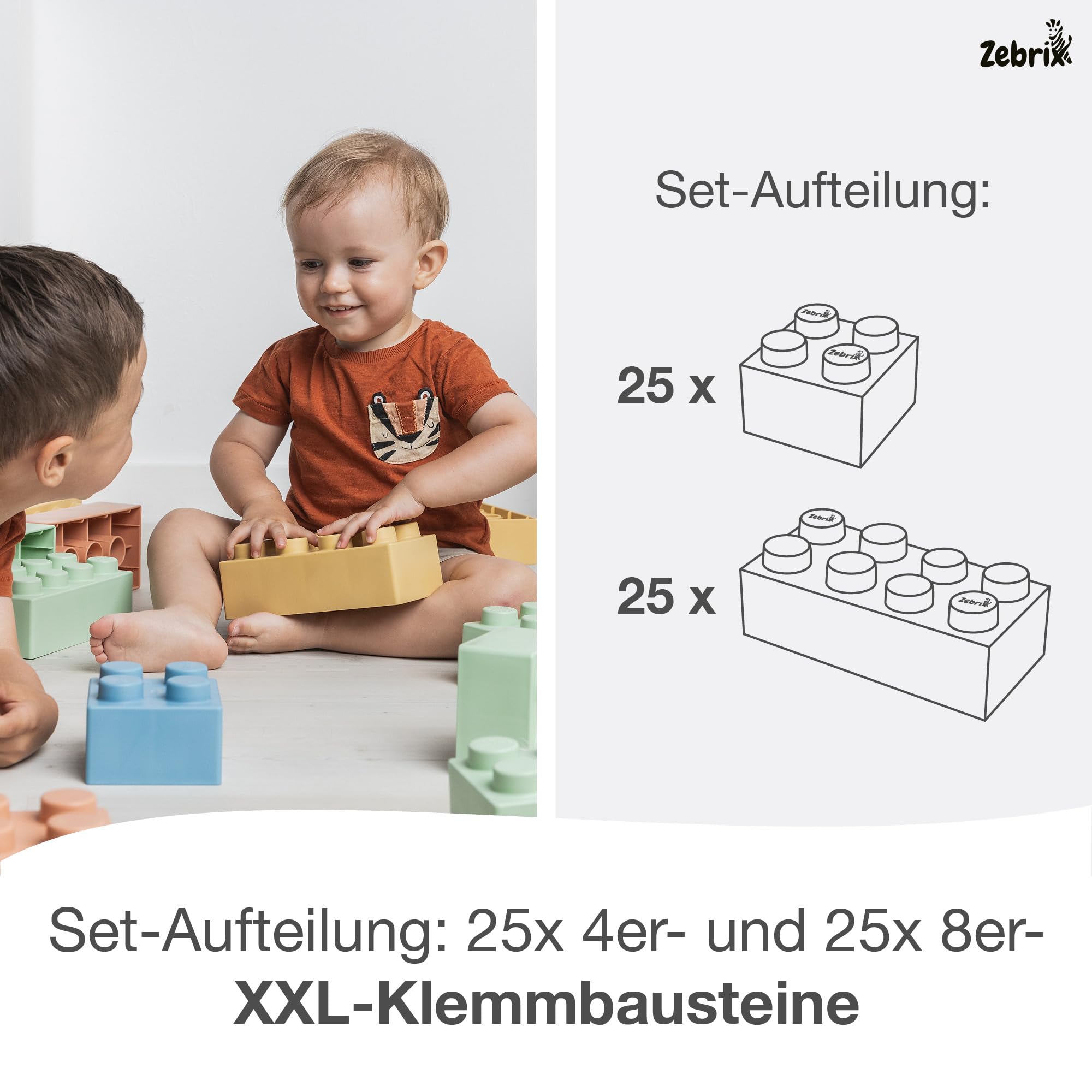 XXL 50 Klemmbausteine Edition 4 Pastellfarben I 50 Große Soft Touch Bausteine Indoor und Outdoor I Für Babys & Kinder ab 6 Monaten I Made in Germany