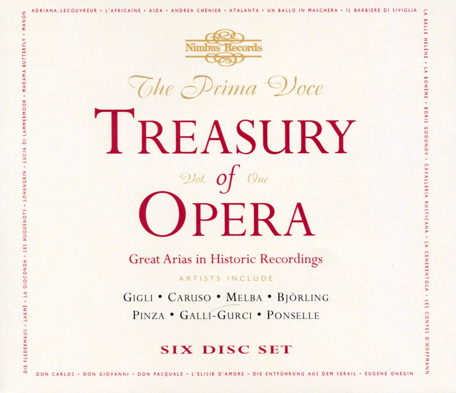 Various Composers The Prima Voce Treasury of Opera  6 X CD BOX SET