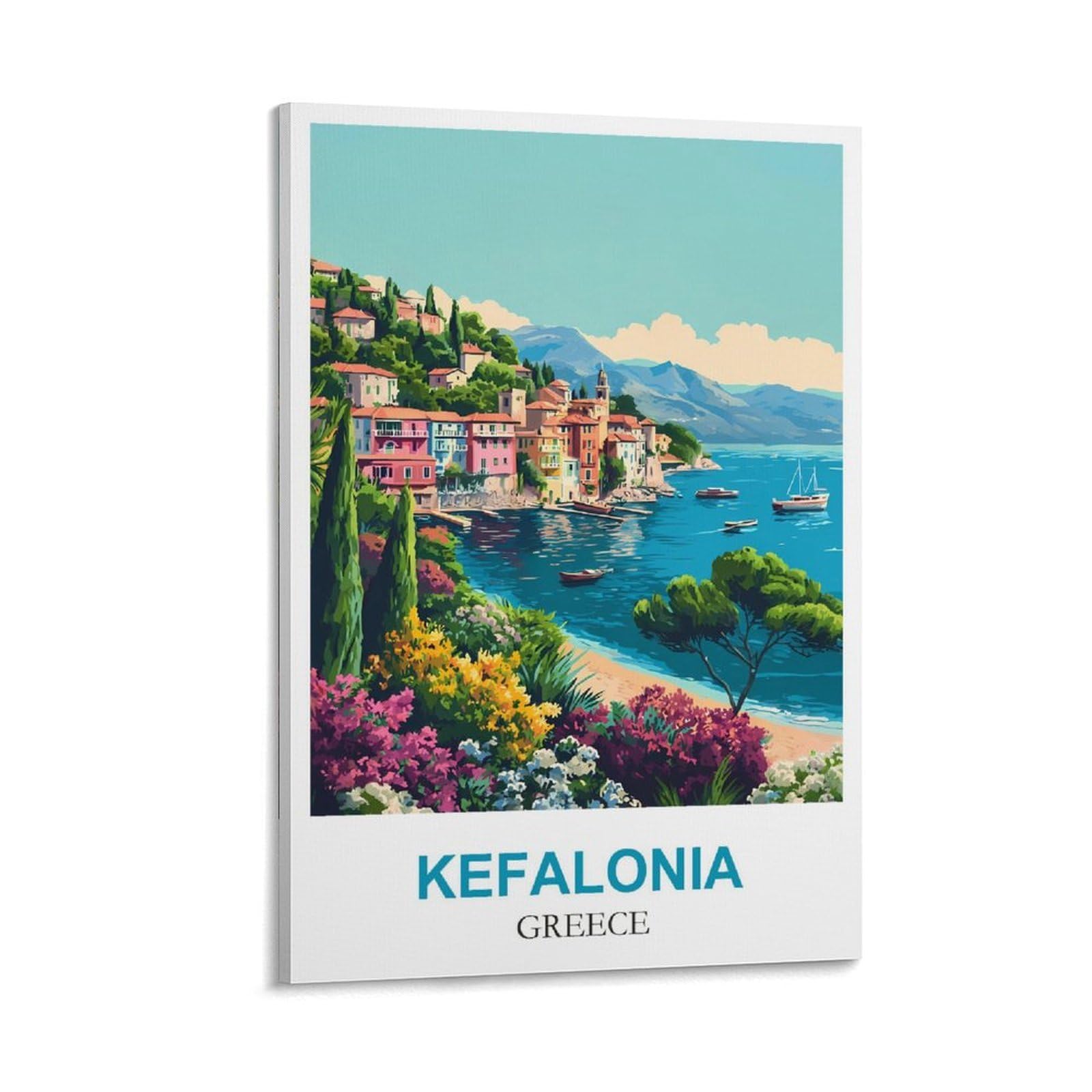 Clfmhnas Frame-Style Kefalonia Greece Vintage Travel Posters 24X36inch(60X90cm) Canvas Wall Art Prints