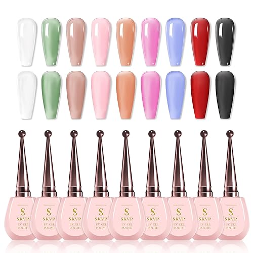 Miniatura 1 de SKVP Juego de esmaltes de uñas de gel de gelatina de 0.5 onzas líquidas, esmalte de uñas de gel color pastel nude transparente, kit de esmalte de