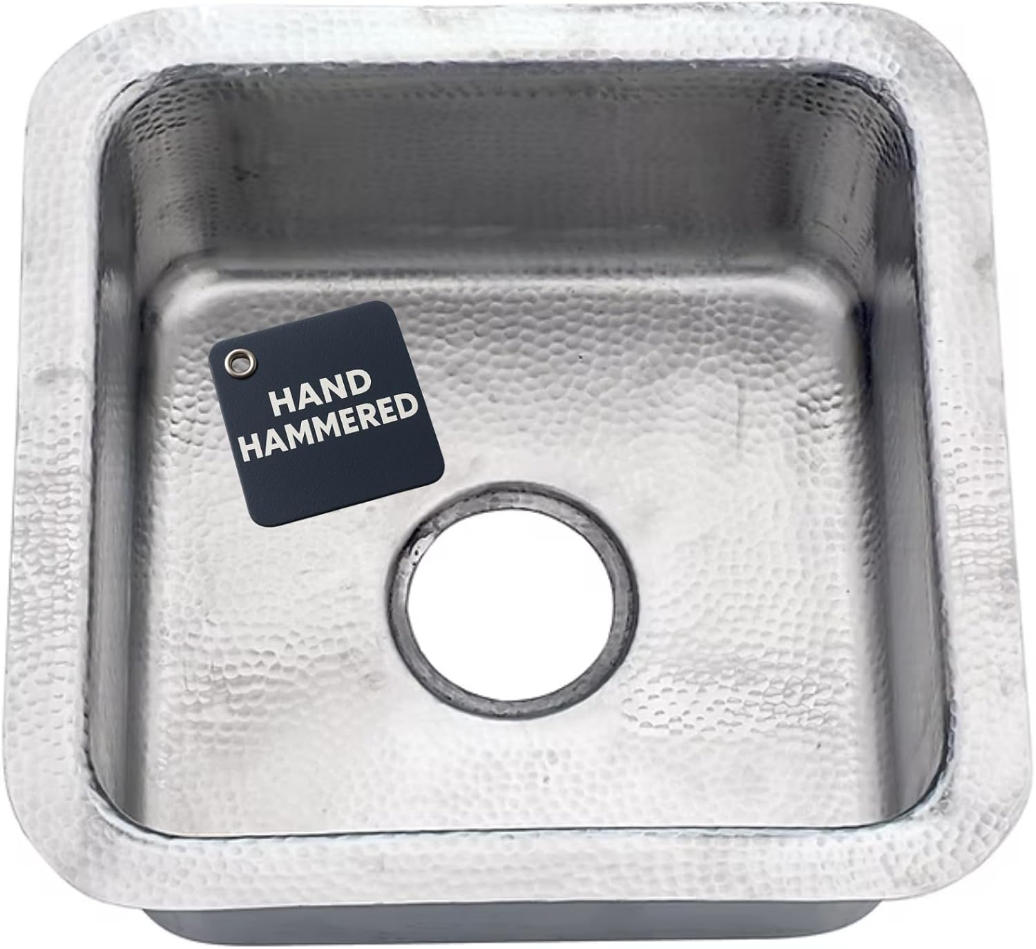 Nantucket Sinks SQRS-7MF Handmade Bar Sink – 16.5" Small Kitchen Sink for Wet Bar & Prep Area, Hand Hammered Matte Finish Stainless Steel, Undermount or Drop In, Square, Single Bowl – Brightwork
