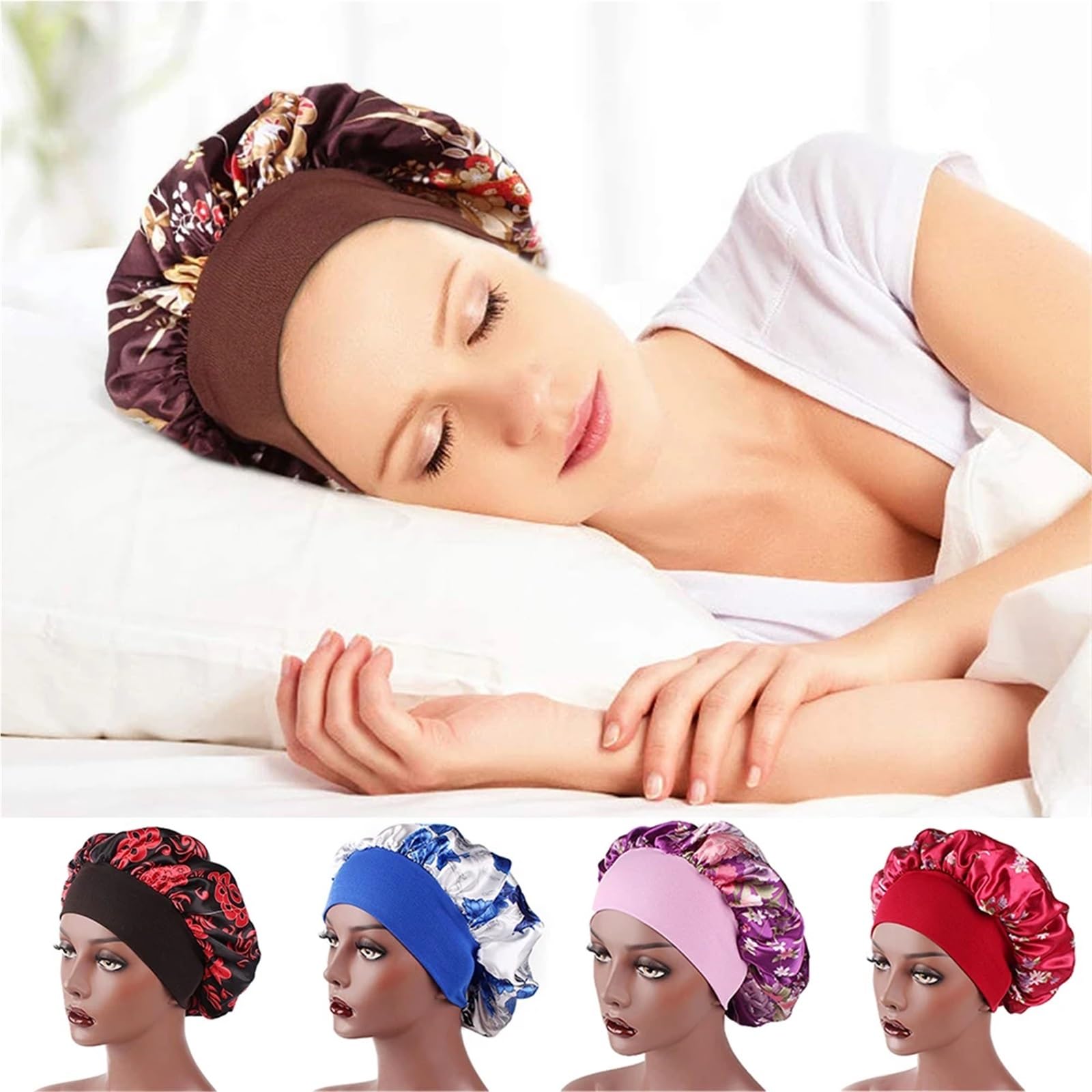 Cofano In Seta Morbido raso da notte for dormire cappello da donna elastico a fascia larga copertura for la perdita dei capelli avvolgente for la testa cofano in raso bellezza dei capelli berretti che