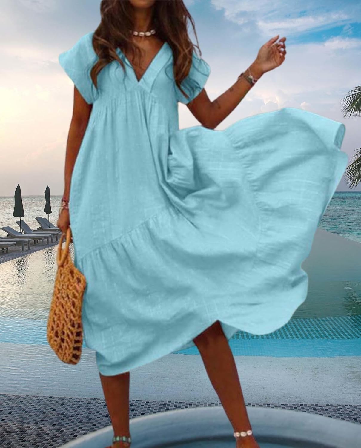 Summer Cute Womens Dresses Short Sleeve and Ruffle Hem Beach Loose Swing Casual Dresses Size Large Available - Image 4