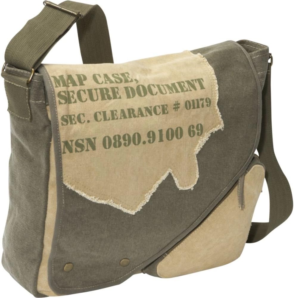 Rothco Vintage Canvas Two-Tone Imprinted Map Bag - Durable Messenger Bag with Zippered & External Pockets