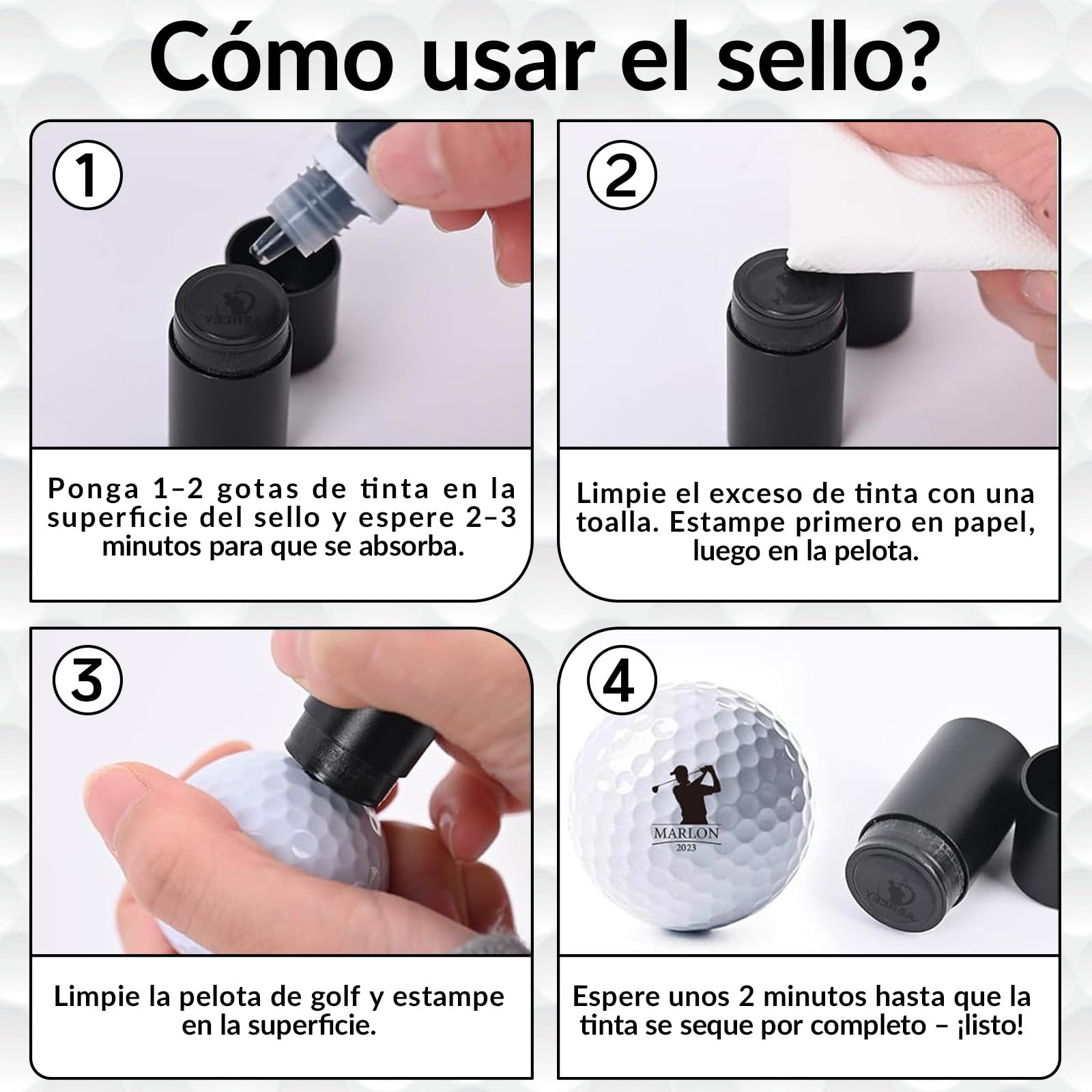 Sello de Pelota de Golf Personalizado con Nombre, Iniciales o Logo - Tinta Impermeable Recargable - Accesorio Regalo para Golfistas