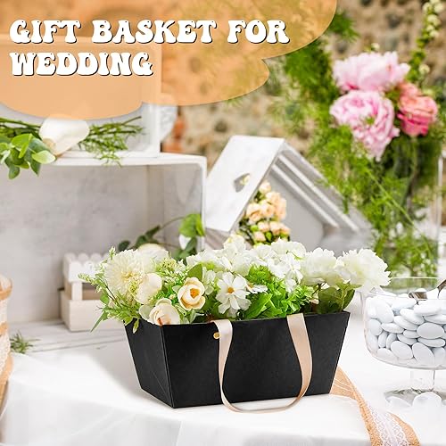 Miniatura 4 de Cesta de 30 piezas para regalos, kit de cesta de regalo vacía a granel con asa, bandejas de cartón kraft con 30 bolsas y 30 lazos para el día de San