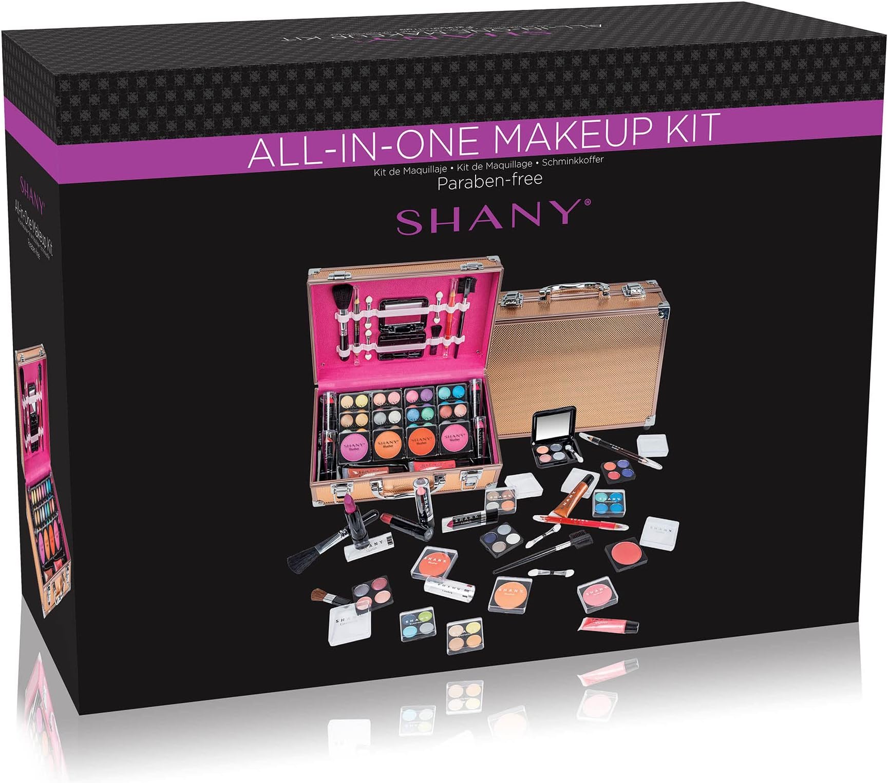 SHANY Carry All Makeup Train Case with Pro Teen Makeup Set, Makeup Brushes, Lipsticks, Eye Shadows, Blushes, and more - Rose Gold