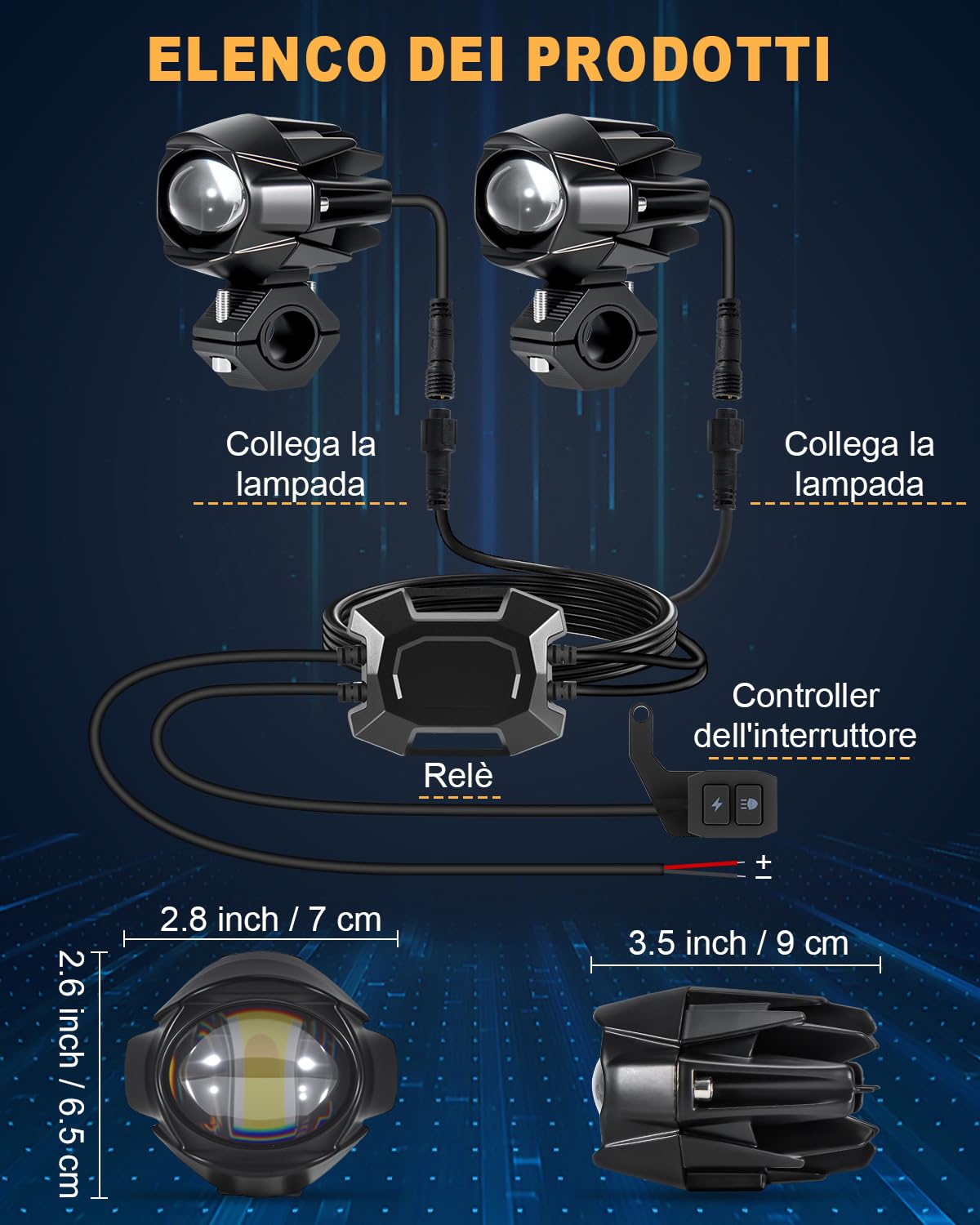 Dinfu 60W led moto fari ausiliari 9v -60v tondo LED fendinebbia IP67 faretti 5 modelli di flash con kit fascio e 2 staffe di montaggio per moto ATV UTV dirt bike 4x4 pickup camion barca