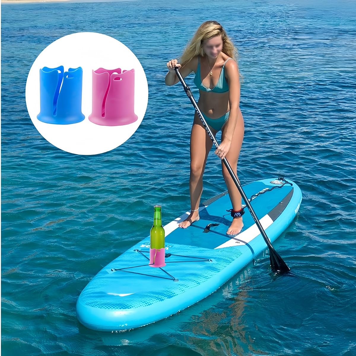 Ubric Lot de 2 porte-gobelets pour planche de paddle SUP, kayak, crème solaire, haut-parleurs étanches (bleu, rouge)