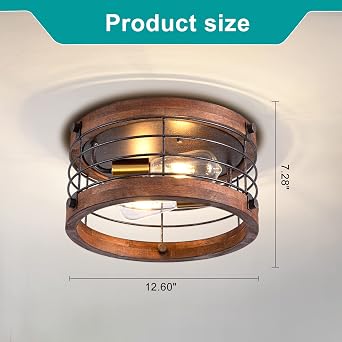 Retro Industrial Metal and Wood Pendant Light and Flush Mount Ceiling Light