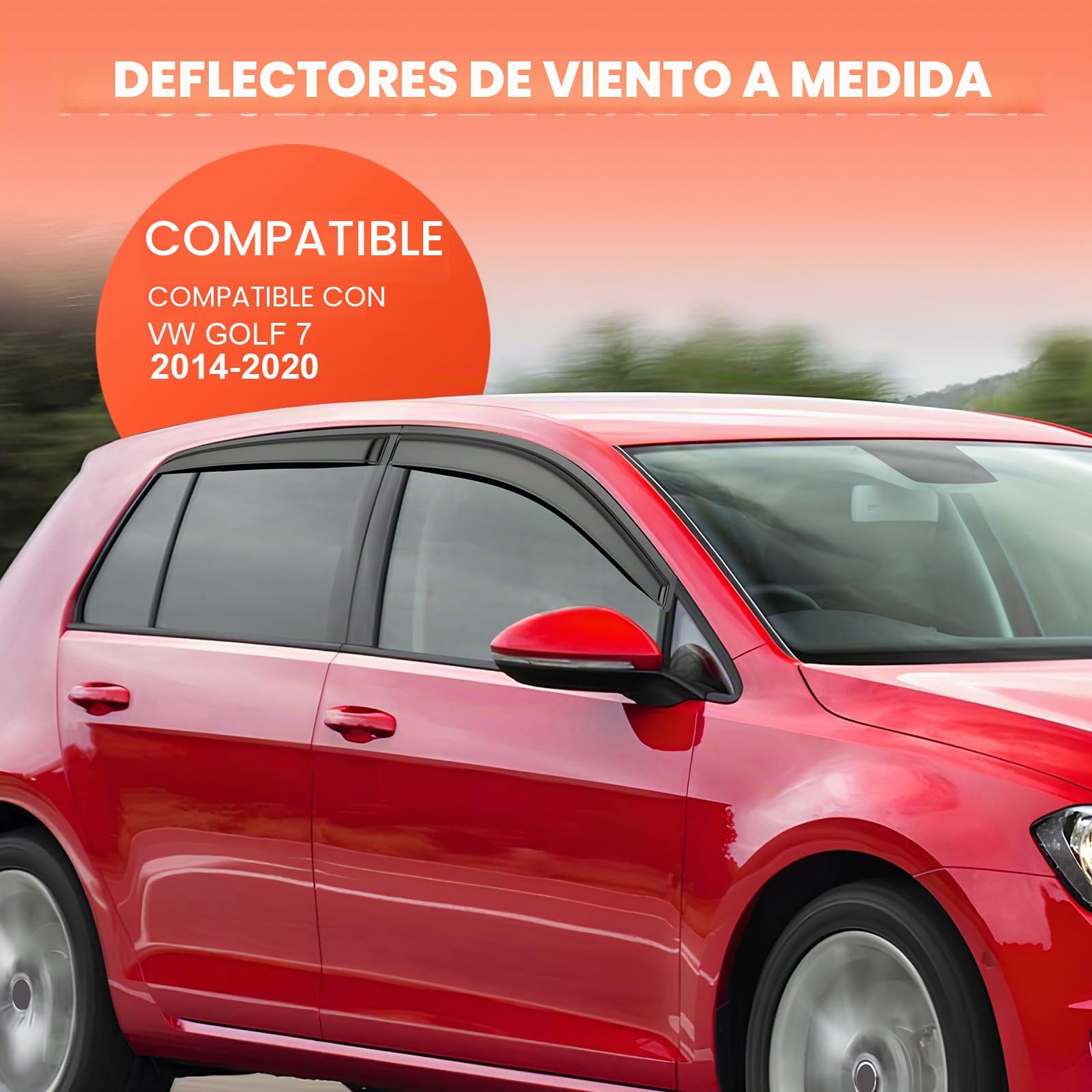 GEARMONSTER Deflectores de viento compatibles con VW Golf 7 / VII 2014-2020, autoadhesivos, protector de lluvia para ventanas de coche, tape-on, 4 piezas, negro