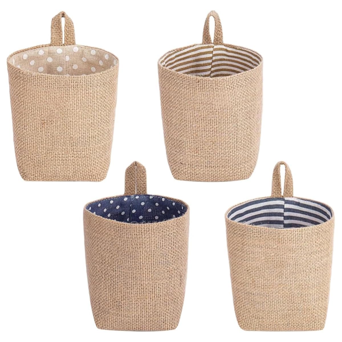 TESSTSY Pack of 4 Wall Baskets Indoor, Hanging Storage Baskets, Cotton and Linen Hanging Basket Storage, Foldable Storage Bag for Toys, Makeup, Small Affairs, Keys, Toilet Paper, Potted Plants