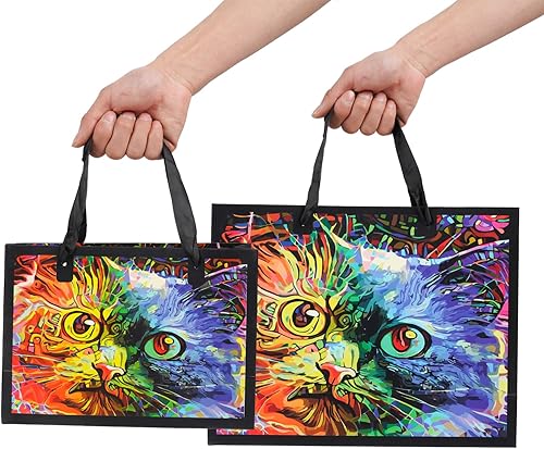 Miniatura 5 de ysmile Juego de bolsas de regalo premium con bolsa de papel de boutique con asa tamaño grande y pequeño - Gato