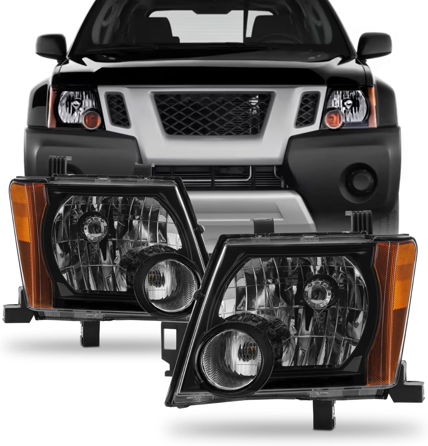 AKKON - Fit 2005-2015 Nissan Xterra 05-15 OE Style Halogen Type Headlight Headlamp Assembly Black Housing Driver - Passnger Side Direct Replacement