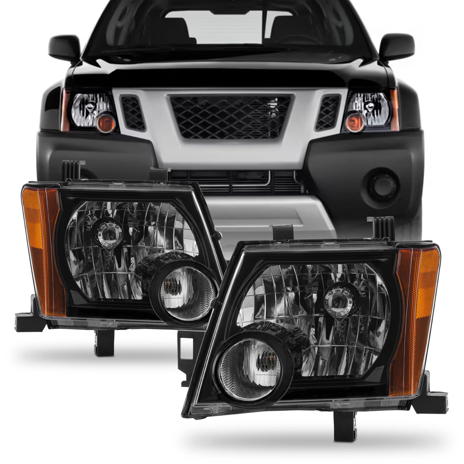 AKKON - Fit 2005-2015 Nissan Xterra 05-15 OE Style Halogen Type Headlight Headlamp Assembly Black Housing Driver - Passnger Side Direct Replacement
