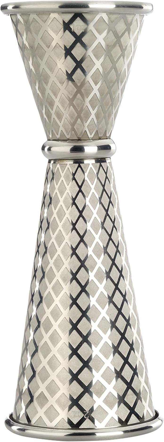 1 x 2 oz. Diamond Lattice Etch Japanese Style Jigger, Stainless Steel