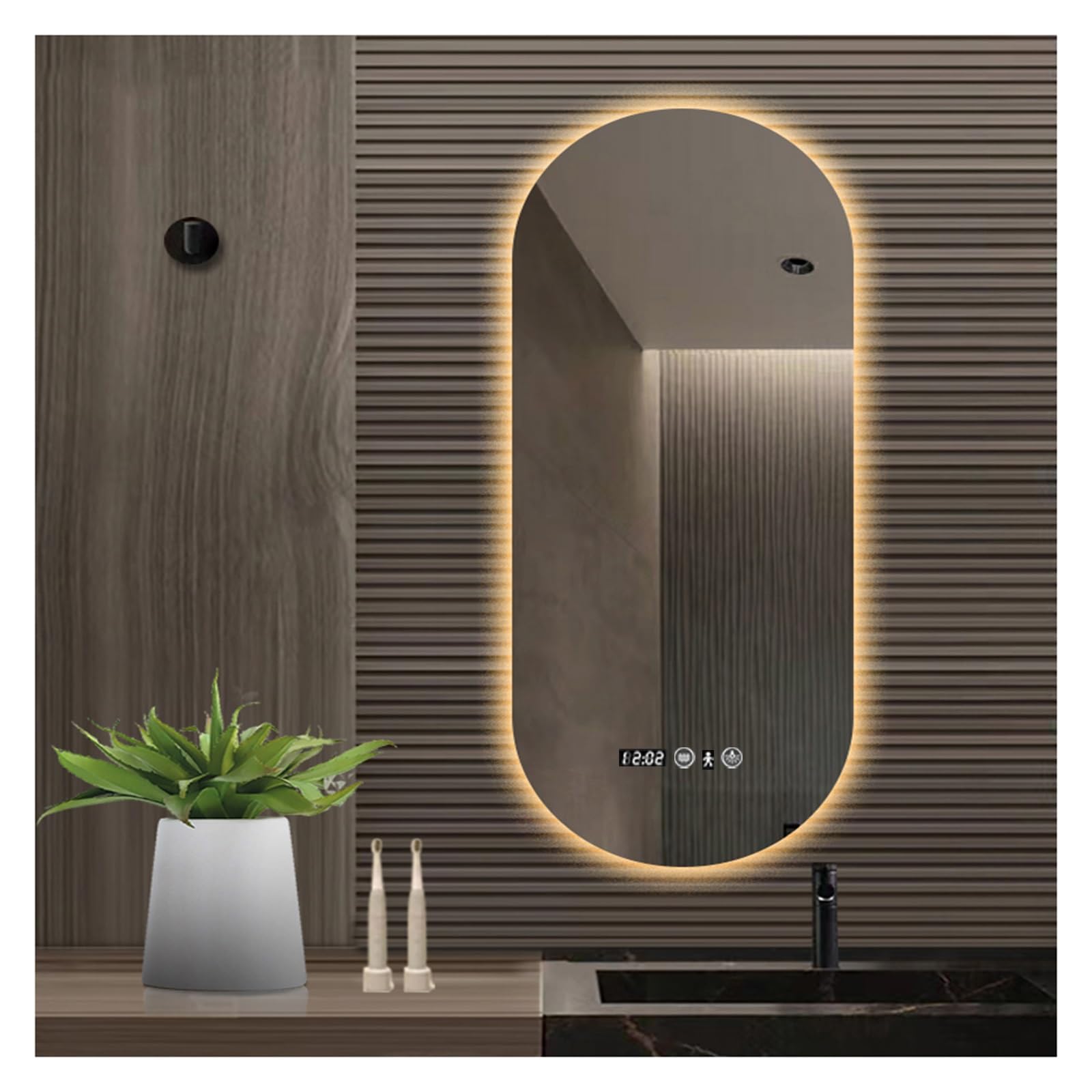 FGXHHS with LED Lights,Illuminated Demister Dimmable，Illuminated Wall Mounted Vanity Mirror,Demister Backlit Lights for Bathroom(H100*W60cm/H39.4*W23.6IN)