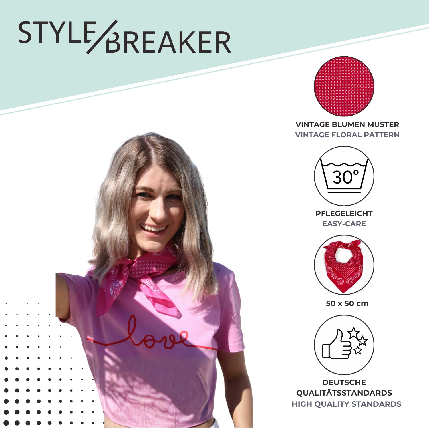 styleBREAKER Damska chusta trójkątna bawełniana ze wzorem w kwiaty, wielofunkcyjna, chusta na szyję, chusta na głowę, bandana 01016201
