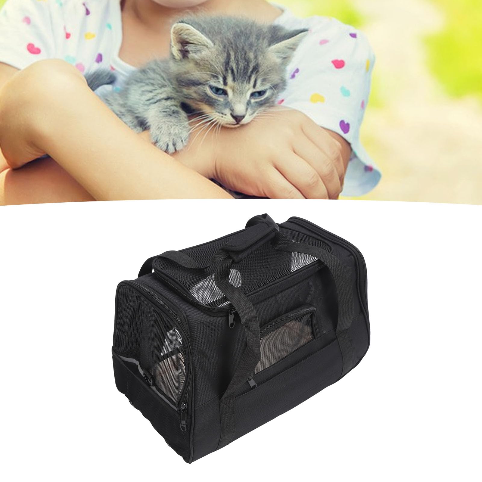 Trasportino per Animali Domestici, Borsa per Gatti in Rete Traspirante Trasportino per Cani Portatile Pieghevole, Borsa per Cuccioli di Grande Capacità Borsa da Viaggio per Animali Domestici(Nero)