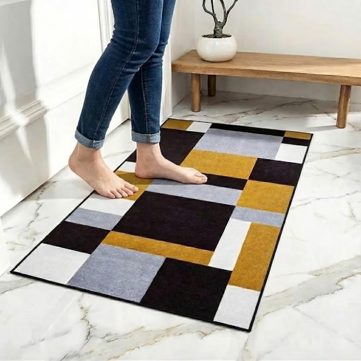 Rugs Inn Kilas Door Mats for Indoor - Super Soft Distressed Low Pile Living Room Entryway Welcome Mat for Front and Back Entry Doormat - Beige Black, 50 x 80 cm