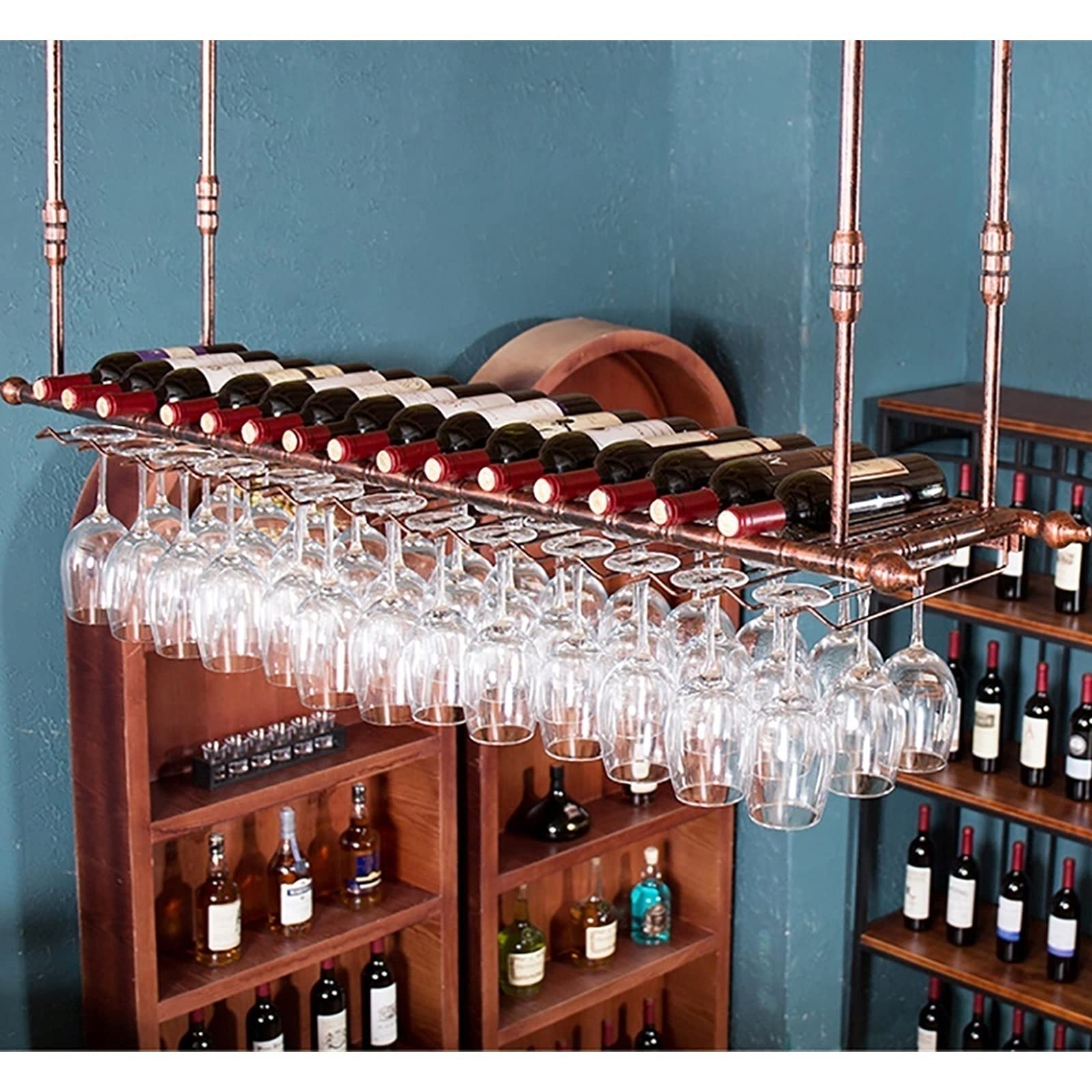 Casier à vin au plafond réglable support bouteille et verre