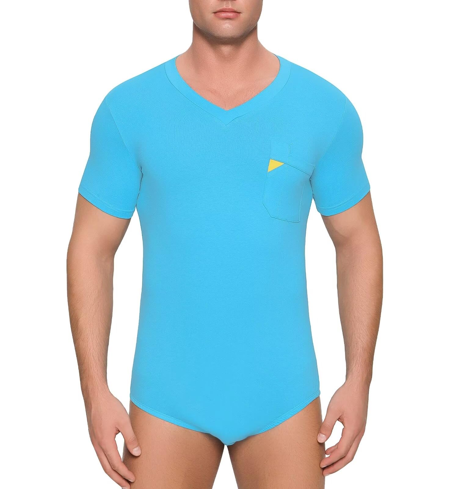 Landofgenie Męska piżama bawełniana z dekoltem V Męskie Bodysuit Romper