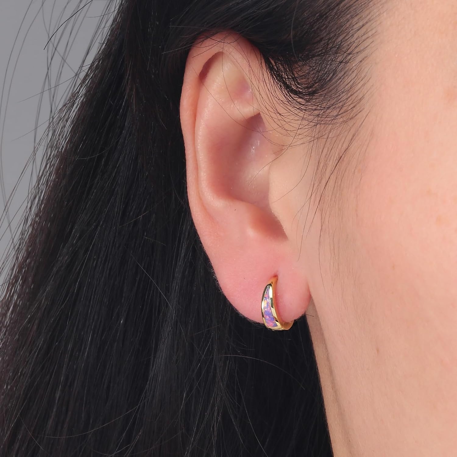 CiNily Opal Earrings for Women Trendy Gold Hoop Earrings, 14k Gold Plated Small Huggie Earrings Tiny Hoops Chunky Gold Earrings Lightweight Thick Gold Hoops Stacks Earrings Silver Gold Opal Jewelry - Image 2