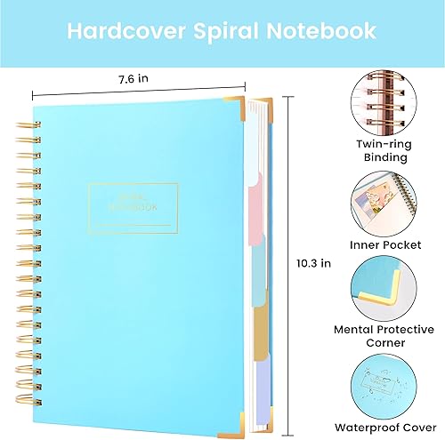 Miniatura 7 de Cuaderno de espiral de tapa dura con pestañas de 8 x 10 pulgadas, diarios grandes con líneas en espiral para mujeres con divisores, 240 páginas,