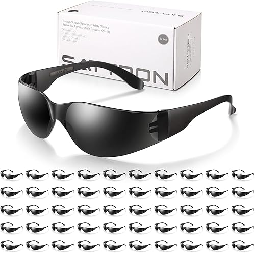 Paquete de 50 lentes de seguridad tintados, resistentes a arañazos e impactos, lentes oscuros para protección UV, gafas de sol de seguridad para