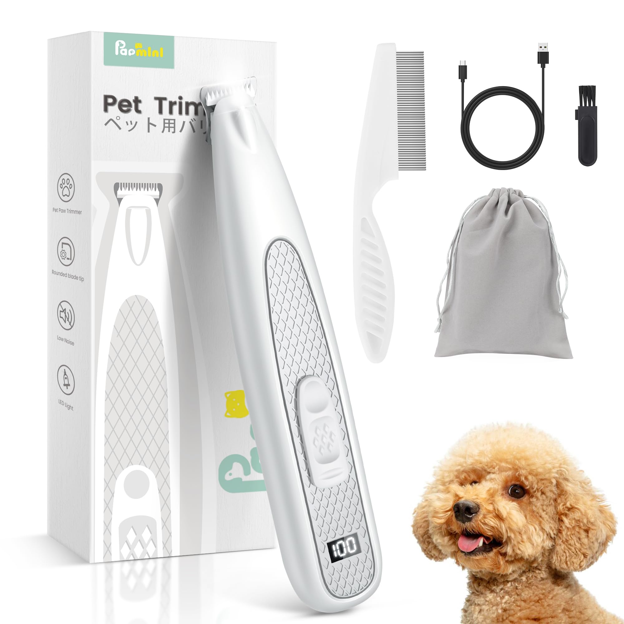 Photo 1 of PAPMINI Dog Paw Trimmer with LED Light, Ultra-Low Noise Paw Trimmer for Dogs, Cordless Dog Clippers for Grooming with LED Display, Type-C Rechargeable Pet Clippers for Pads, Ears, Eyes, Face, Rump