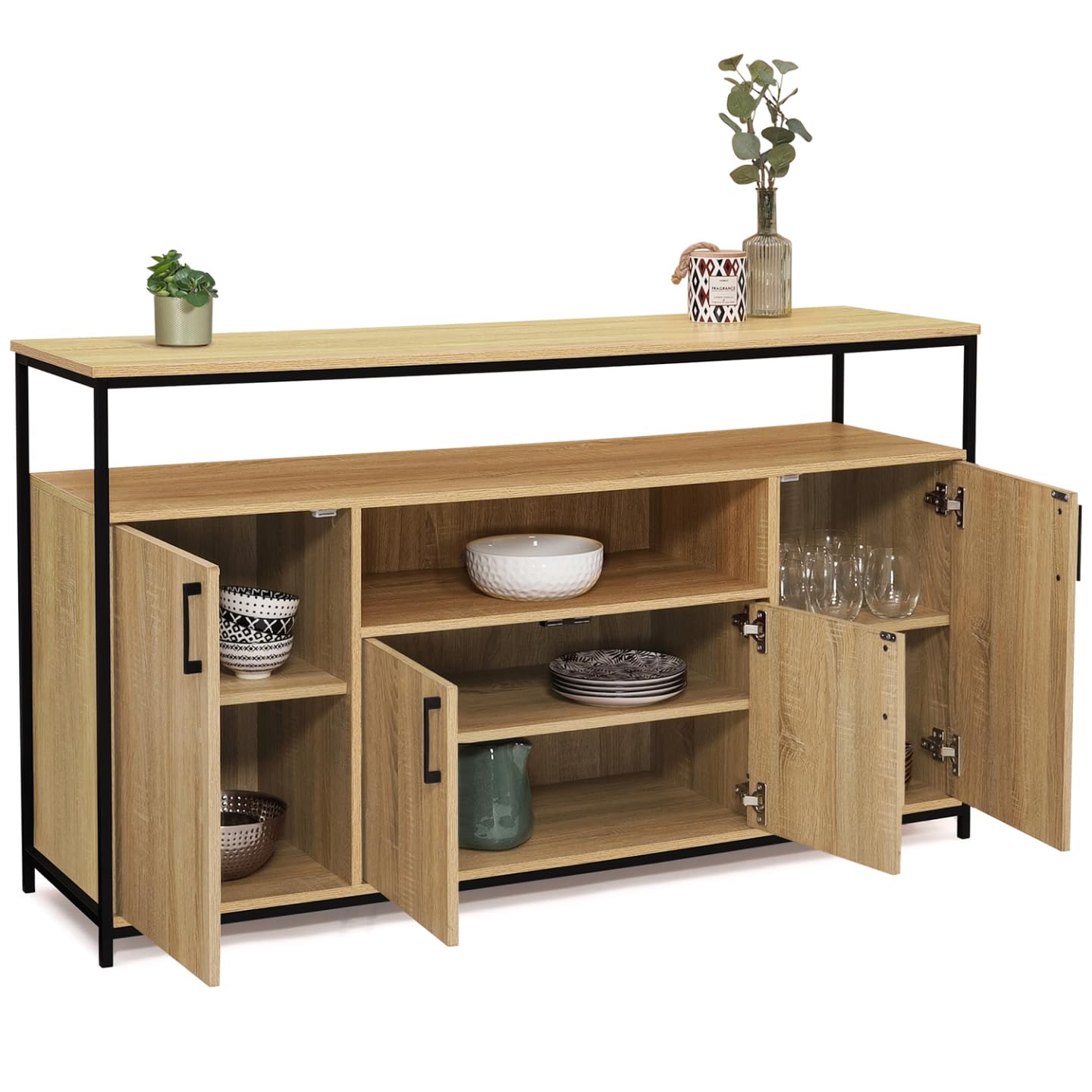 IDMarket - Buffet 4 Portes 140 cm Detroit avec Niche Design Industriel