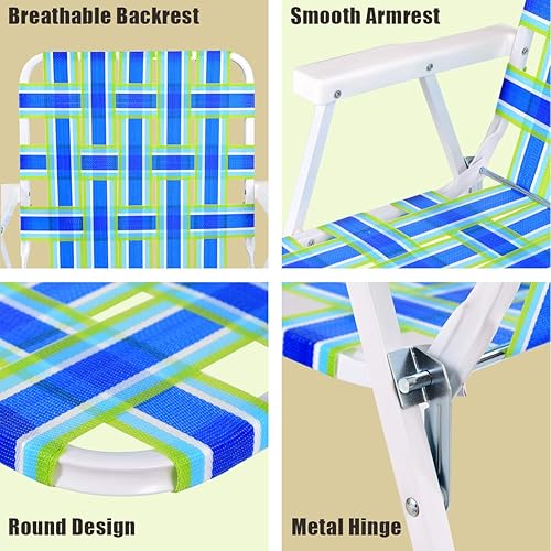 Miniatura 5 de Safstar - Juego de 6 sillas de playa, sillas plegables portátiles con marco de acero estable y reposabrazos cómodo, carga de hasta 265 libras,